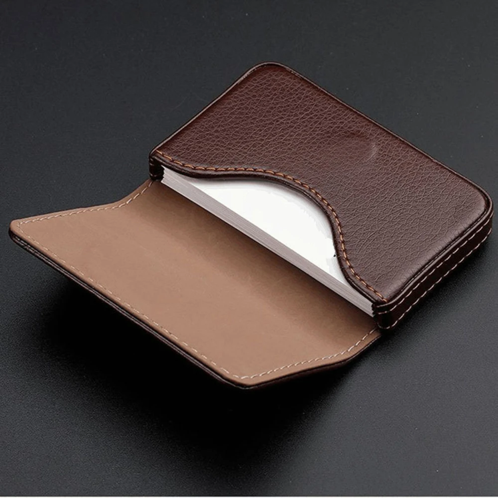Card Top Loader - กระเป๋าใส่บัตรเครดิตหนัง PU แบบเย็บติดกัน พร้อมช่องใส่บัตรธุรกิจ ปิดด้วยแม่เหล็ก สำหรับผู้ชายและผู้หญิง