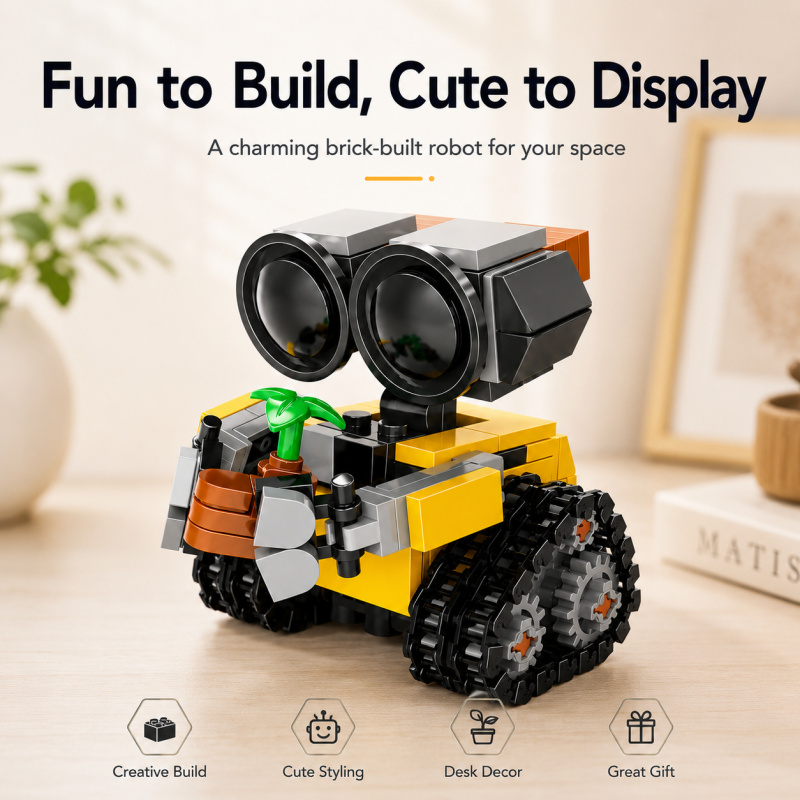 Building Block Mini - ชุดตัวต่อหุ่นยนต์ขนาดเล็ก, โมเดลหุ่นยนต์ตีนตะขาบน่ารักพร้อมอุปกรณ์ตกแต่งต้นไม้, ของเล่นตั้งโชว์บนโต๊ะทำงานที่สร้างสรรค์และเหมาะเป็นของขวัญ