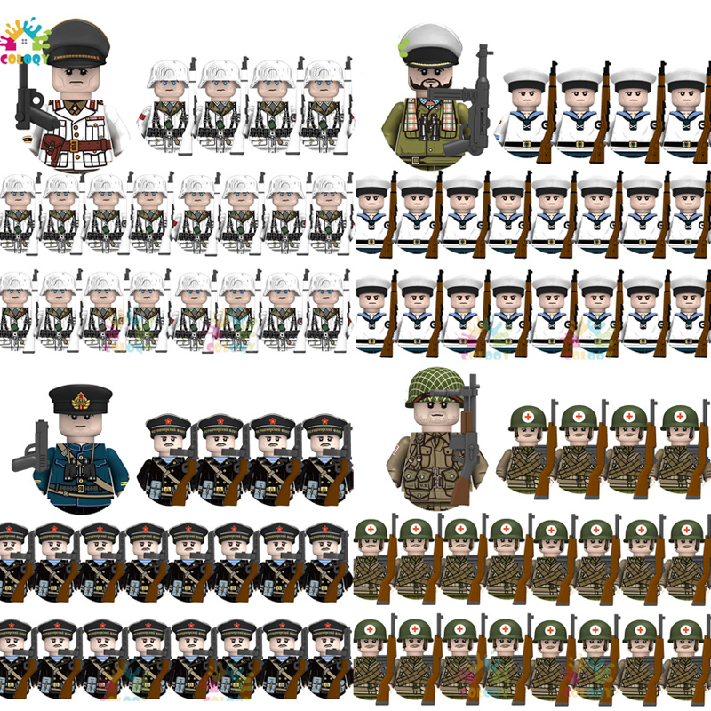 Lego Minifigure Holder - ของเล่นเด็ก 21 ชิ้น/ชุด WW2 N001-N095 ตัวต่อทหารนายทหาร