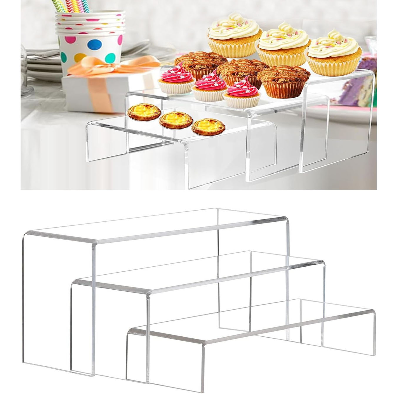 Pop Display Shelf - ชั้นวางอะคริลิกใส 3 ชิ้น, ชั้นวางเพอร์สเป็กซ์ใส POP, ชั้นวางอะคริลิก,