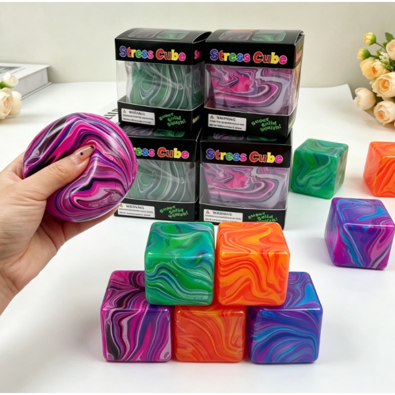 Fidget Cube Original - ของเล่นบรรเทาความเครียดแบบนุ่มและยืดหยุ่น ทรงลูกบาศก์ ภายในบรรจุเจลพร้อมลูกบอลยืดหยุ่น กล่องสุ่มซอฟต์ไอซ์ คืนตัวช้า