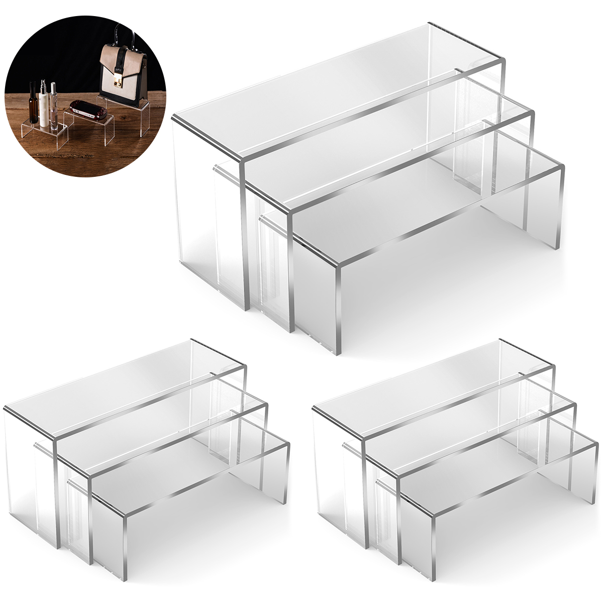 Display Risers Set - 3/6/9Pcs อะคริลิคขาตั้งกล่องตาบอดชั้นวางของ U รูปร่างน้ําหนักเบา Cupcake ผู้ถือขนมหวานเครื่องประดับ
