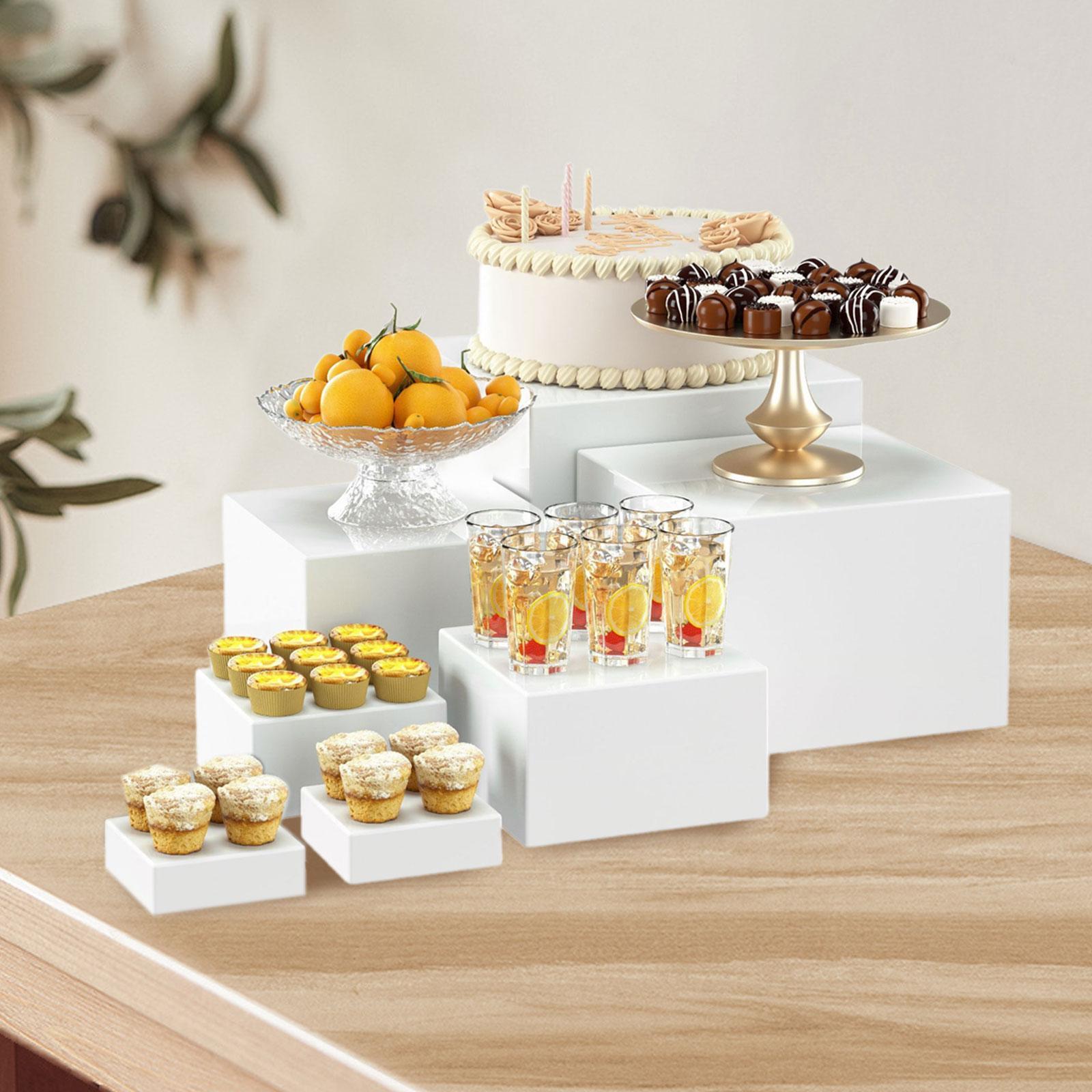 Display Risers Set - ชุดจัดวางขนมหวานแบบบุฟเฟ่ต์ TQH 7 ชิ้น ชุดแท่นโชว์อะคริลิคทรงลูกบาศก์ แท่นวางคัพเค้กแบบซ้อนได้