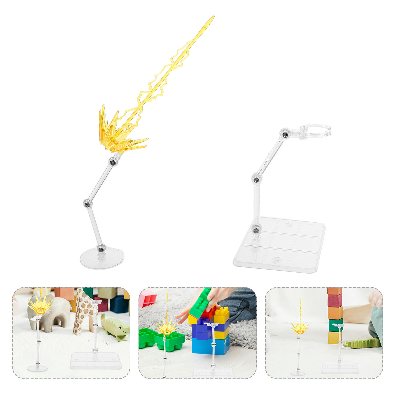 Action Figure Stand - ฐานตั้งฟิกเกอร์แบบโปร่งใส 2 ชิ้น สำหรับจัดแสดงฟิกเกอร์ขนาดเล็ก รองรับท่าทางการบิน เหมาะสำหรับใช้ในบ้านและสำนักงาน
