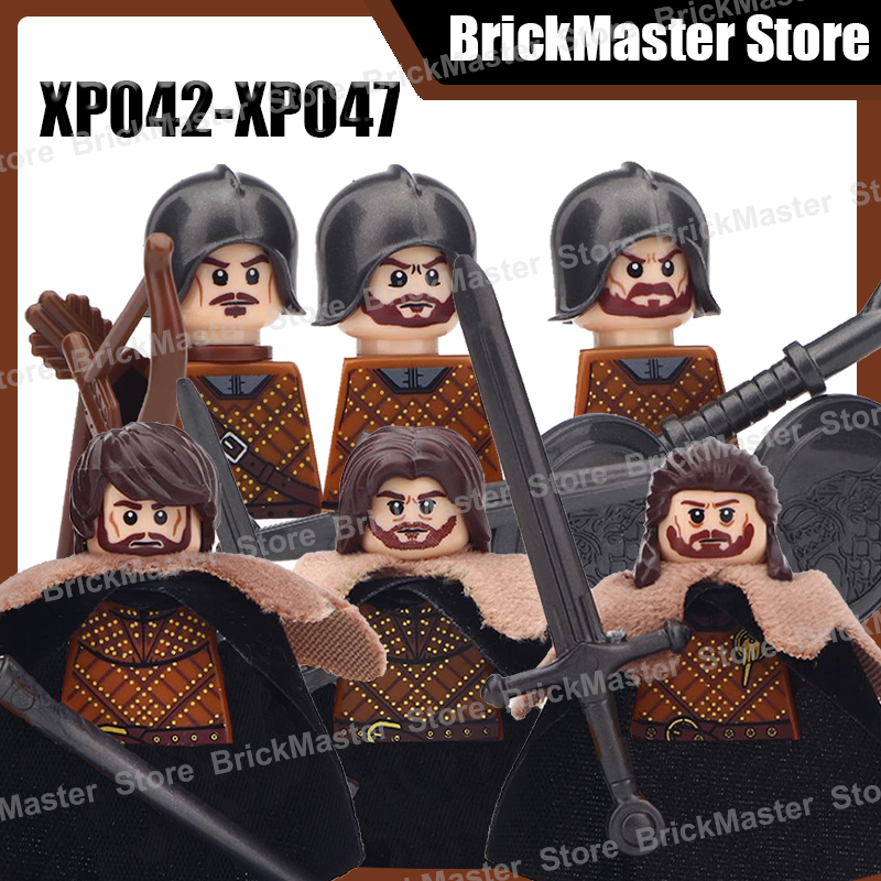 Lego Minifigure Holder - MOC ทหารยุคกลางอัศวินนักรบทหารอาคารบล็อกปราสาทสงครามอาวุธ SHIELD ดาบเสื้อคลุมโบว์อิฐของเล่นของขวัญ