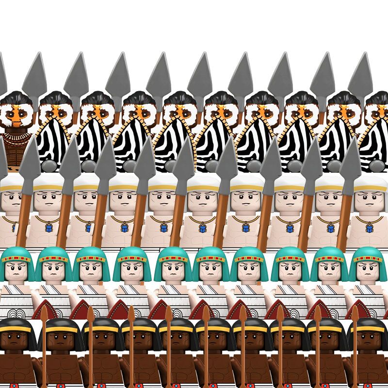 Lego Minifigure Holder - บล็อกตัวต่อทหารอียิปต์โบราณยุคกลาง Nubian ชนเผ่าอิฐประกอบทหารตุ๊กตาขยับแขนขาได้โล่อาวุธของเล่นเด็ก